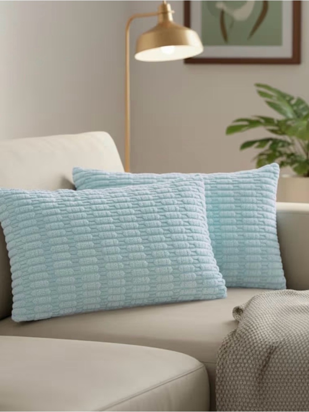 Soft Textured Light Blue Throw Pillow Covers (2)